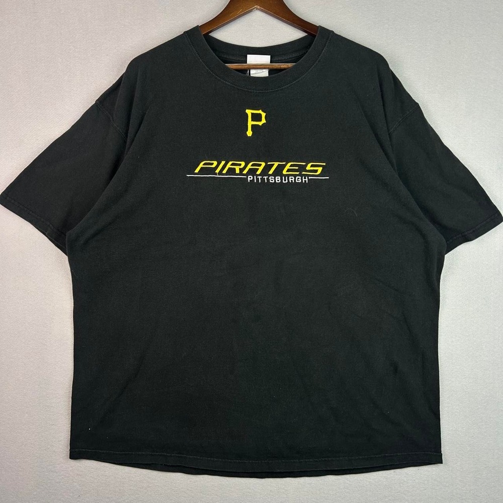 2000s Pittsburgh Pirates MLB Baseball Black Embroidered Tee Shirt